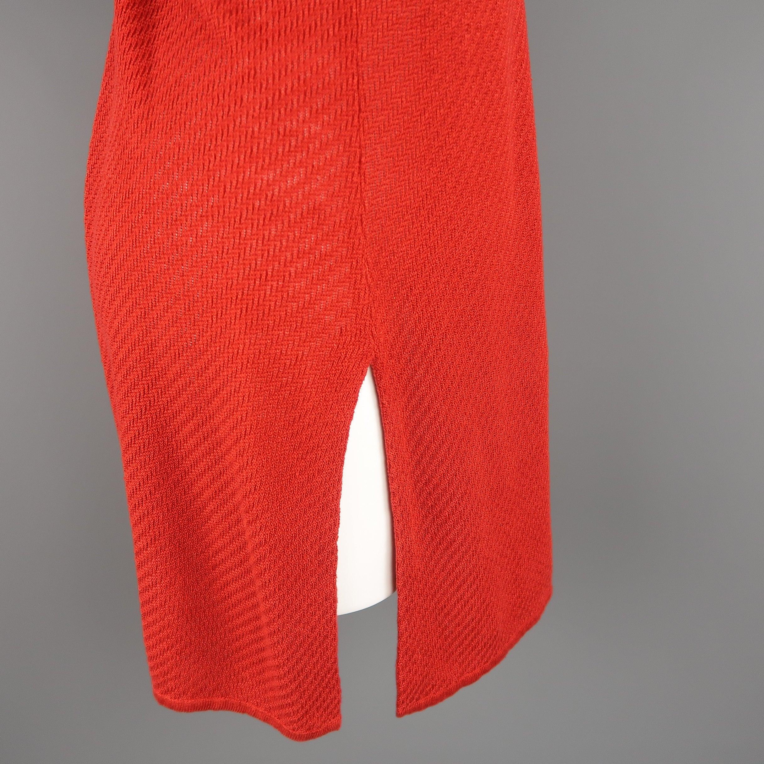Women's RALPH LAUREN Size L Red Linen Knit Boat Neck Slit Hem Tunic Pullover For Sale