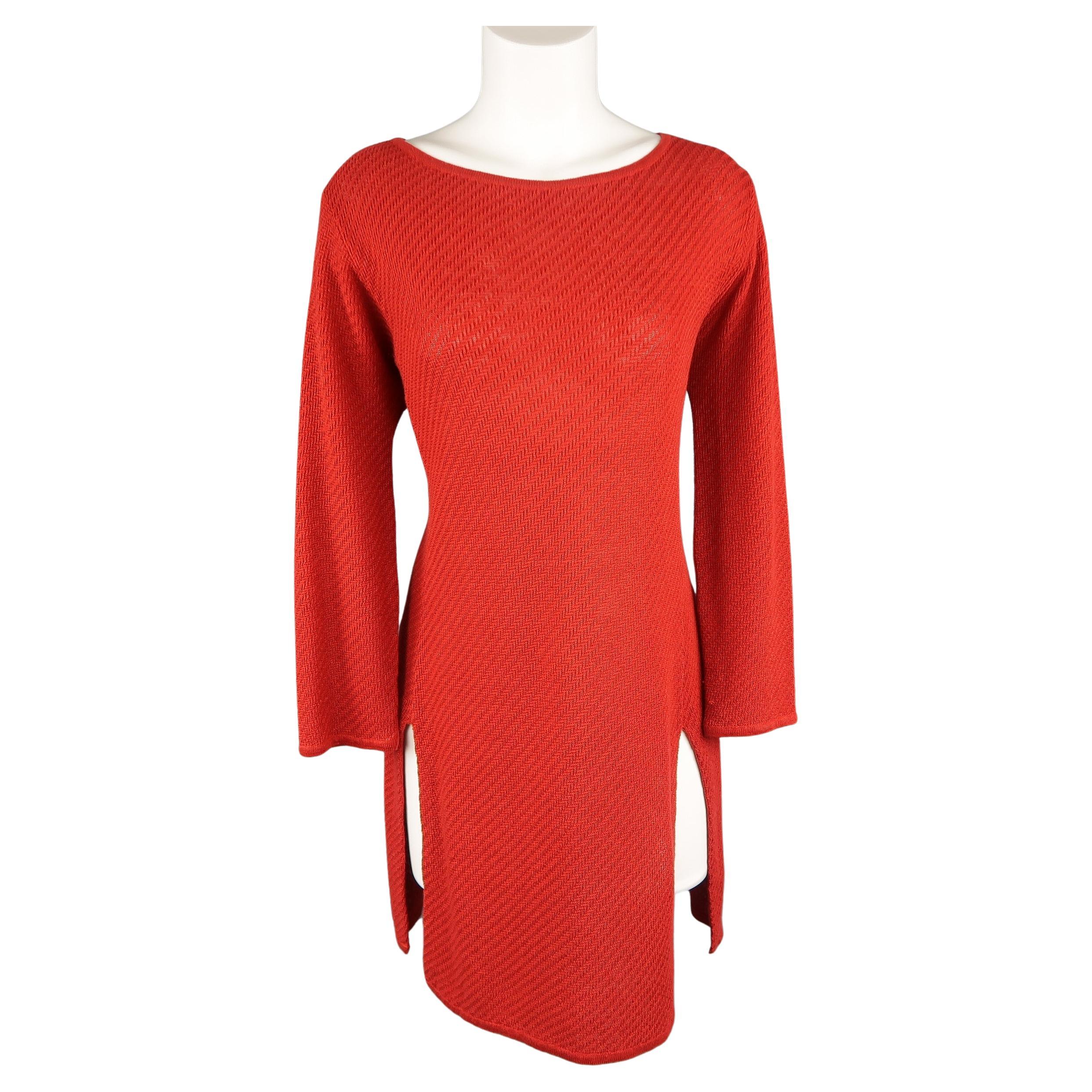 RALPH LAUREN Size L Red Linen Knit Boat Neck Slit Hem Tunic Pullover For Sale