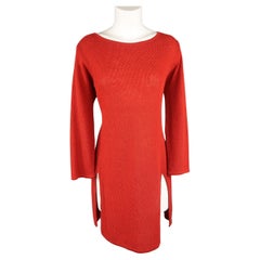 RALPH LAUREN Size L Red Linen Knit Boat Neck Slit Hem Tunic Pullover
