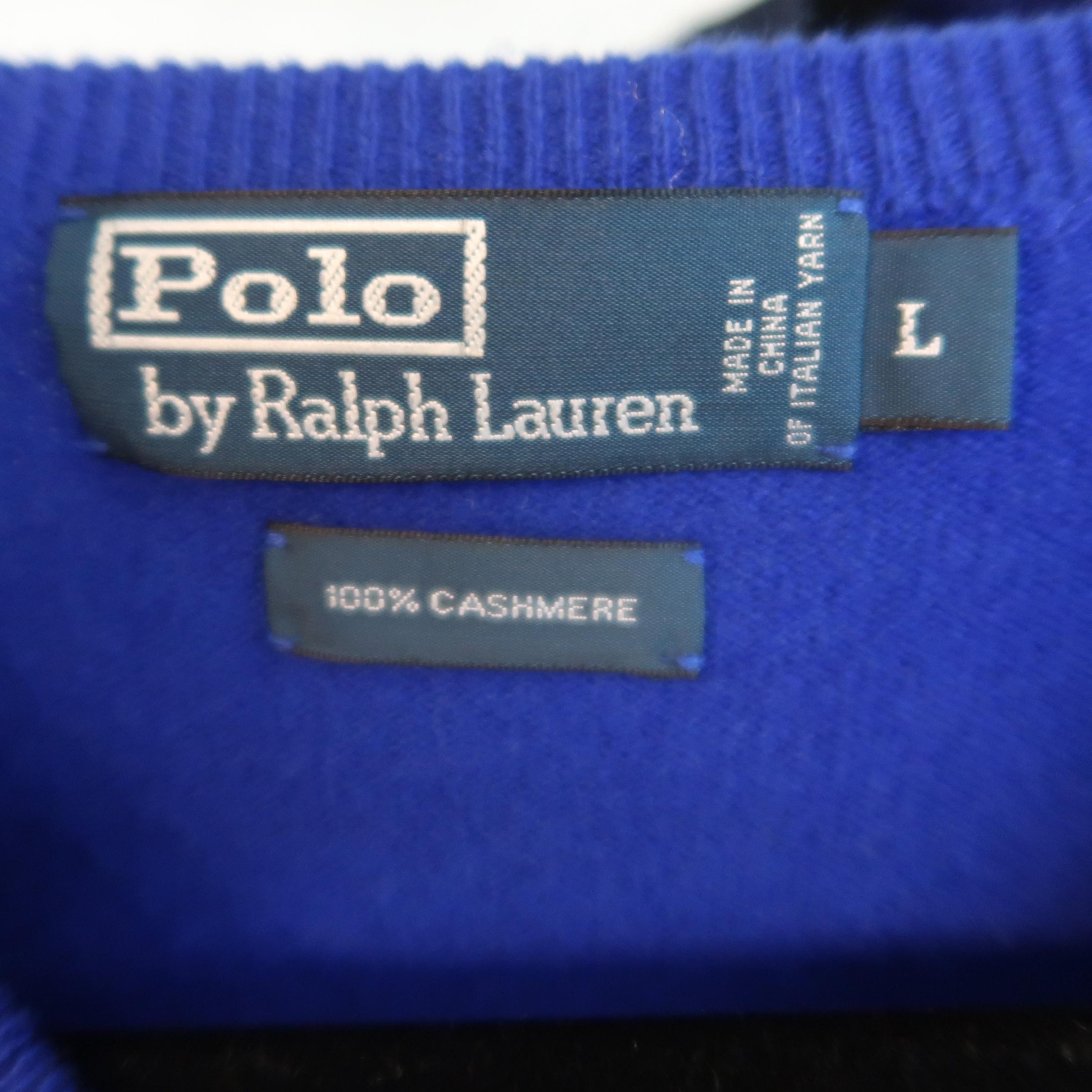 RALPH LAUREN Size L Royal Blue Cashmere V Neck Pullover Sweater 1