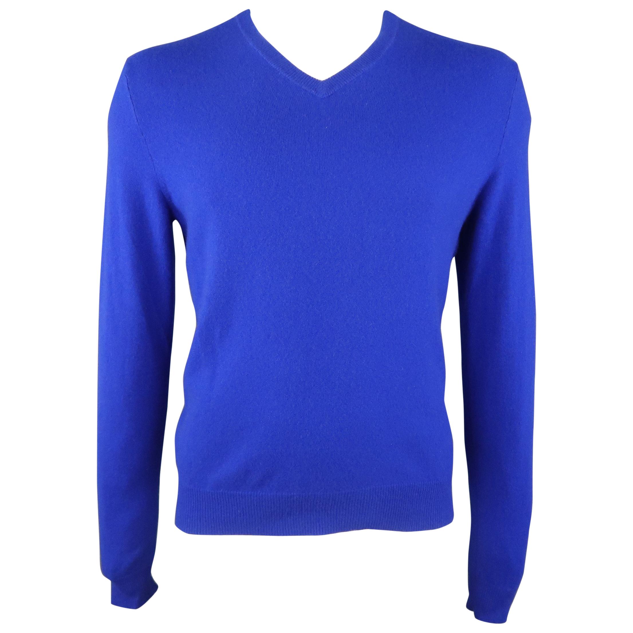 RALPH LAUREN Size L Royal Blue Cashmere V Neck Pullover Sweater