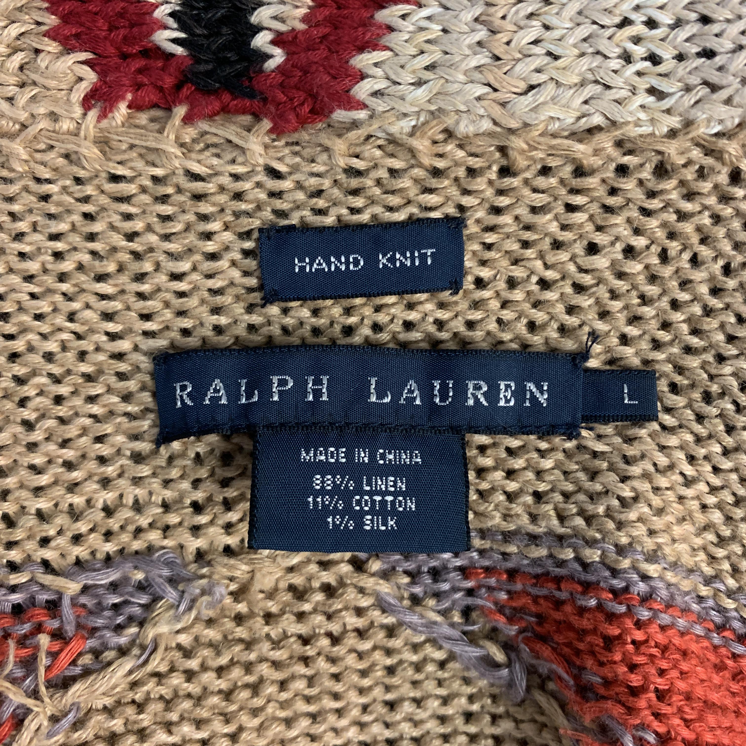 Women's RALPH LAUREN Size L Tan Linen Blend Cardigan Sweater