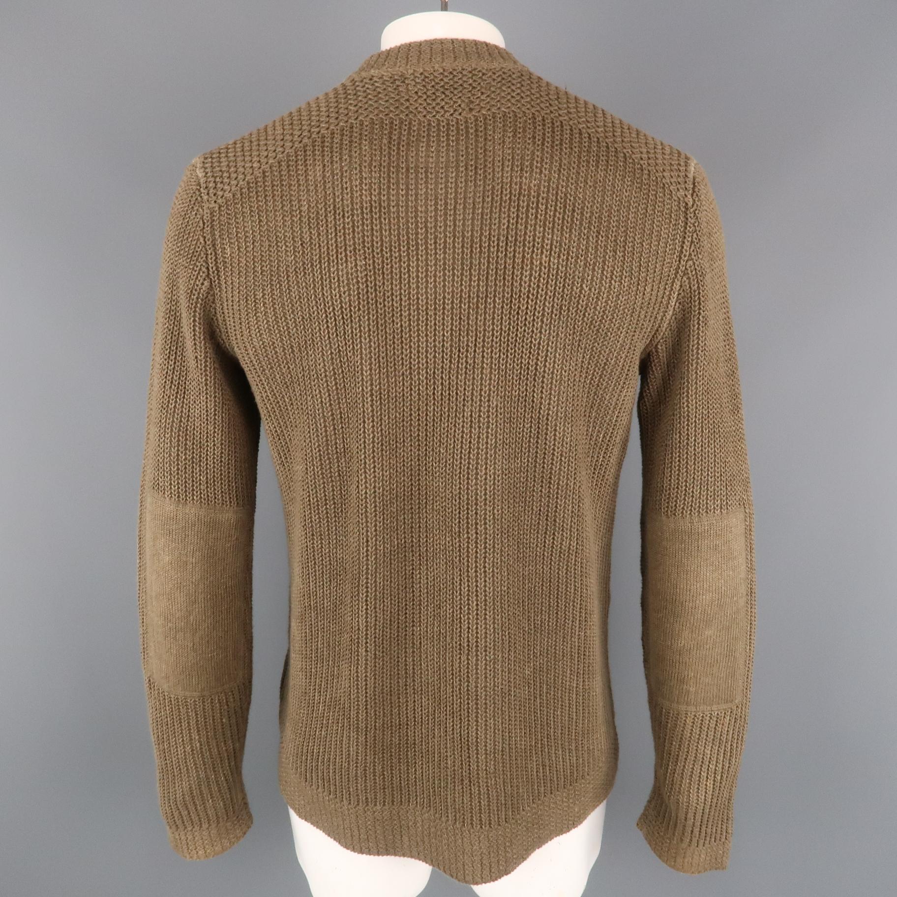 RALPH LAUREN Size L Tan Ribbed Knit Camel Hair Blend Buttoned Cardigan In Excellent Condition In San Francisco, CA