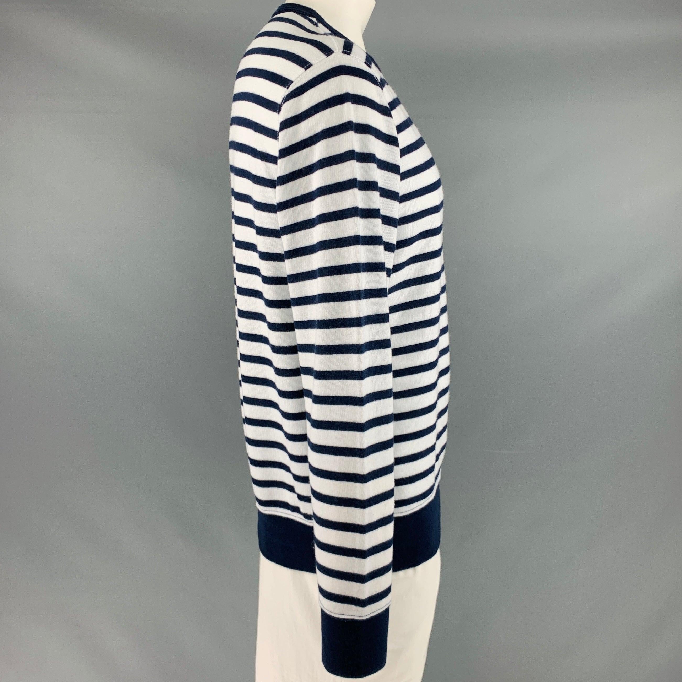 RALPH LAUREN Size L White Navy Stripe Cotton Blend Crew Neck Pullover In Good Condition For Sale In San Francisco, CA