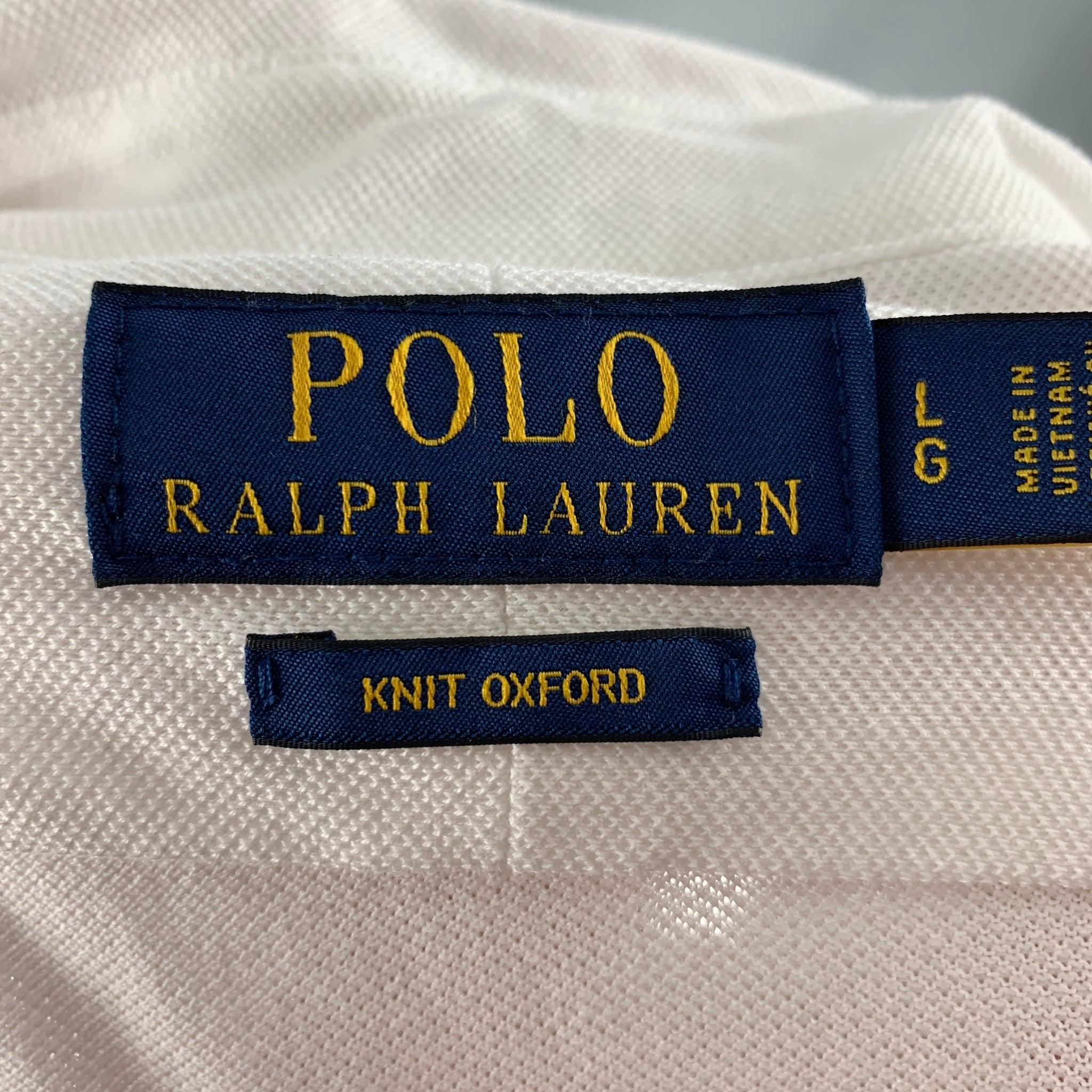 Men's RALPH LAUREN Size L White Solid Cotton Button Up Long Sleeve Shirt For Sale