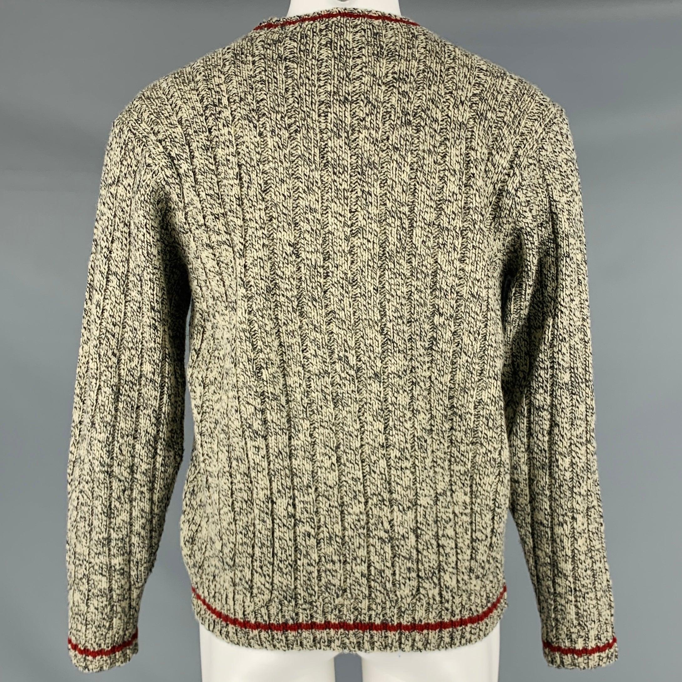 RALPH LAUREN Size M Beige Black Knitted Wool Nylon Crew Neck Sweater In Excellent Condition For Sale In San Francisco, CA