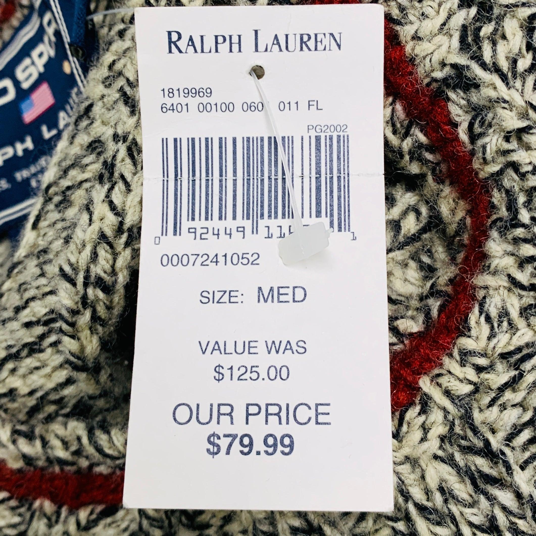 Men's RALPH LAUREN Size M Beige Black Knitted Wool Nylon Crew Neck Sweater For Sale