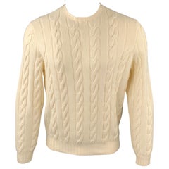RALPH LAUREN Size M Beige Cable Knit Cashmere Crew-Neck Sweater