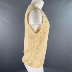 RALPH LAUREN Size M Beige Cable Knit Cotton Cashmere V-Neck Vest