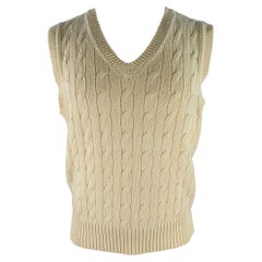 RALPH LAUREN Size M Beige Cable Knit Cotton Cashmere V-Neck Vest