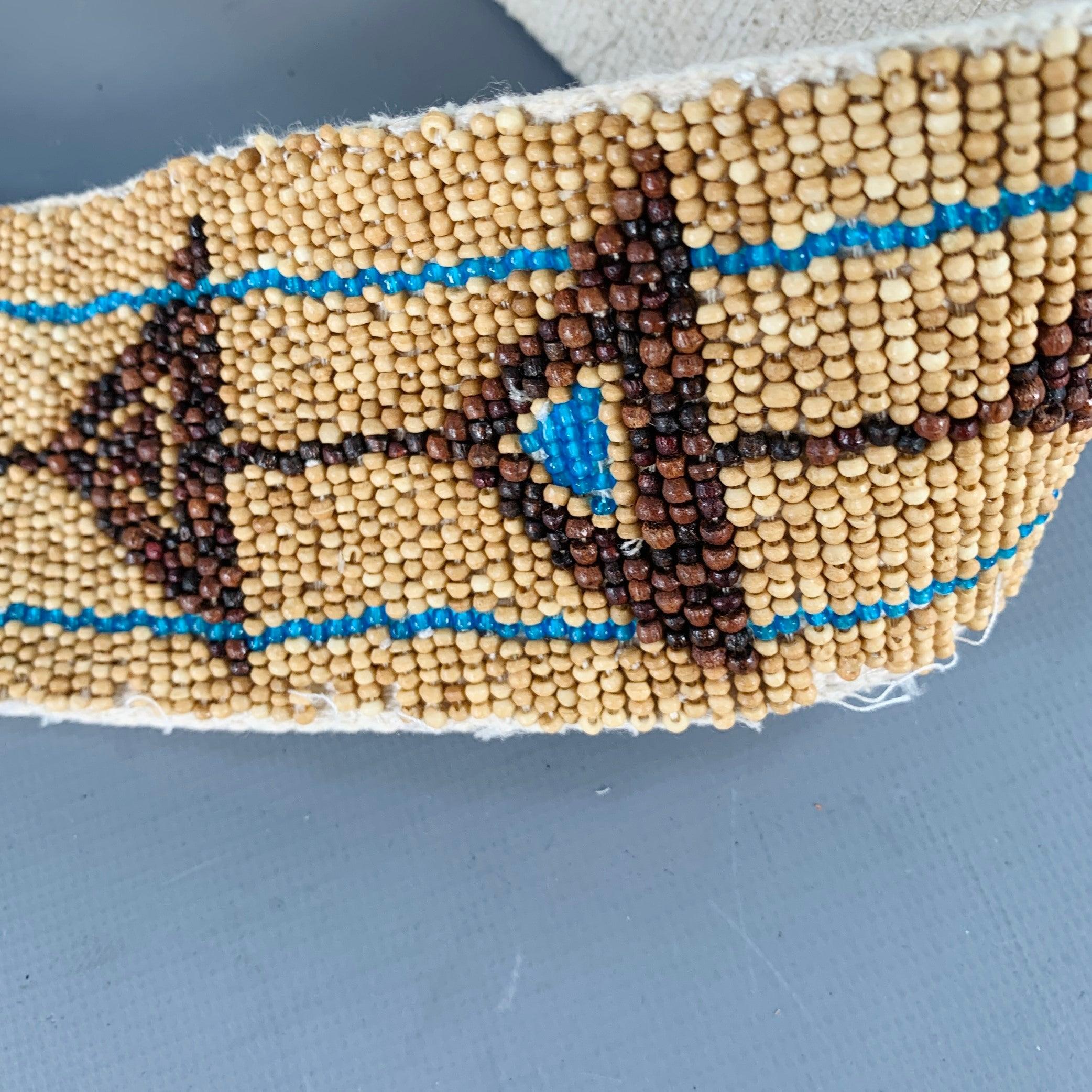 RALPH LAUREN Size M Beige Turquoise Brown Leather Beaded Belt For Sale 2