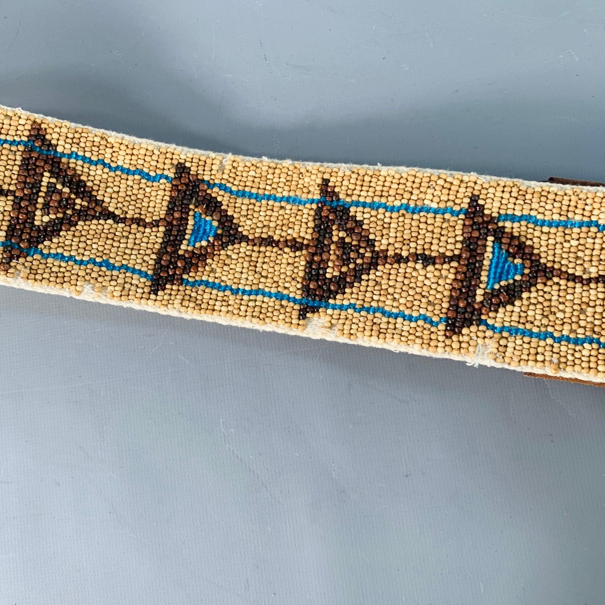 RALPH LAUREN Size M Beige Turquoise Brown Leather Beaded Belt For Sale 5