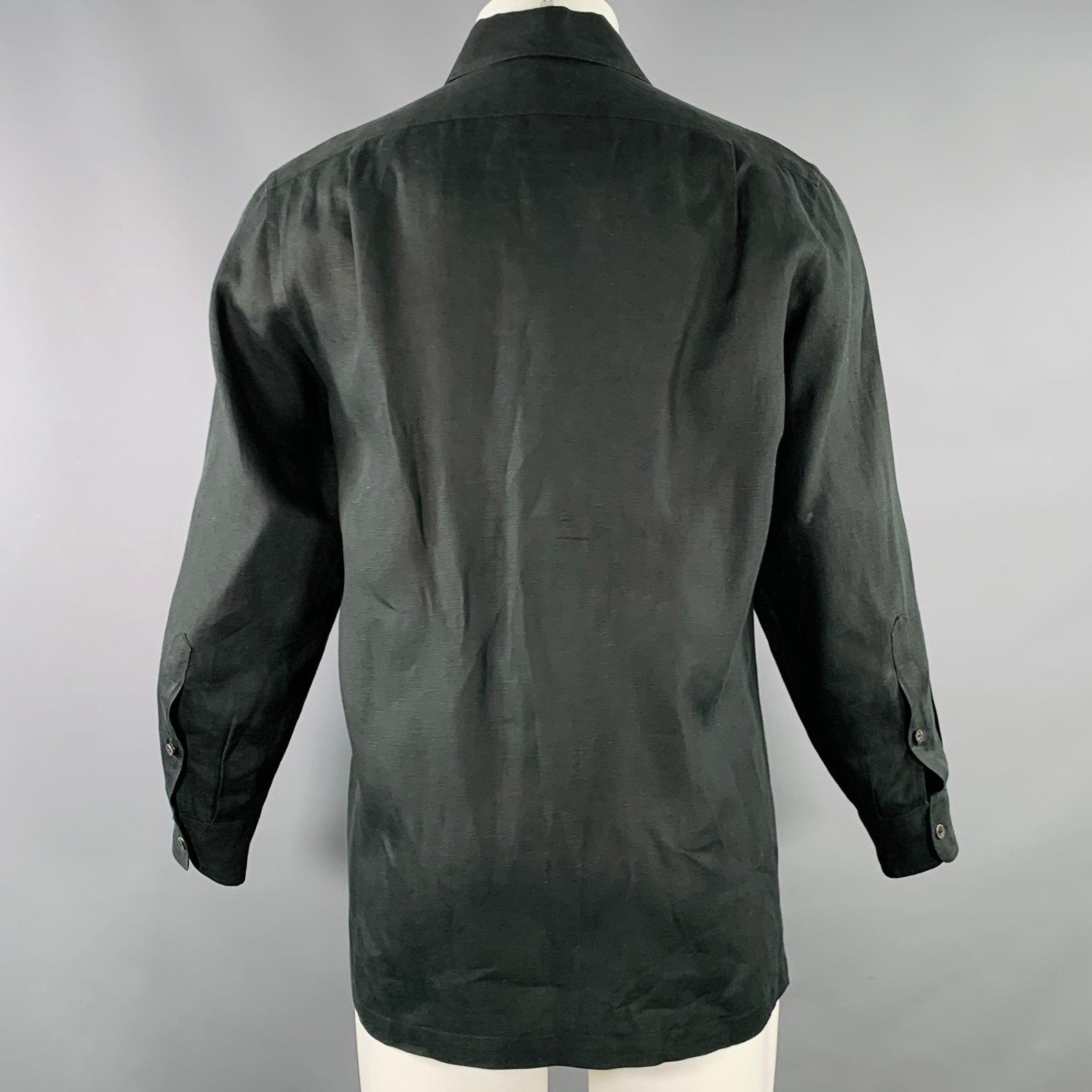 Nero RALPH LAUREN Camicia a maniche lunghe in lino nero taglia M in vendita