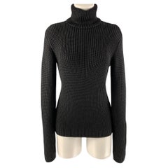 RALPH LAUREN Size M Black Silk & Cashmere Textured Turtleneck Sweater