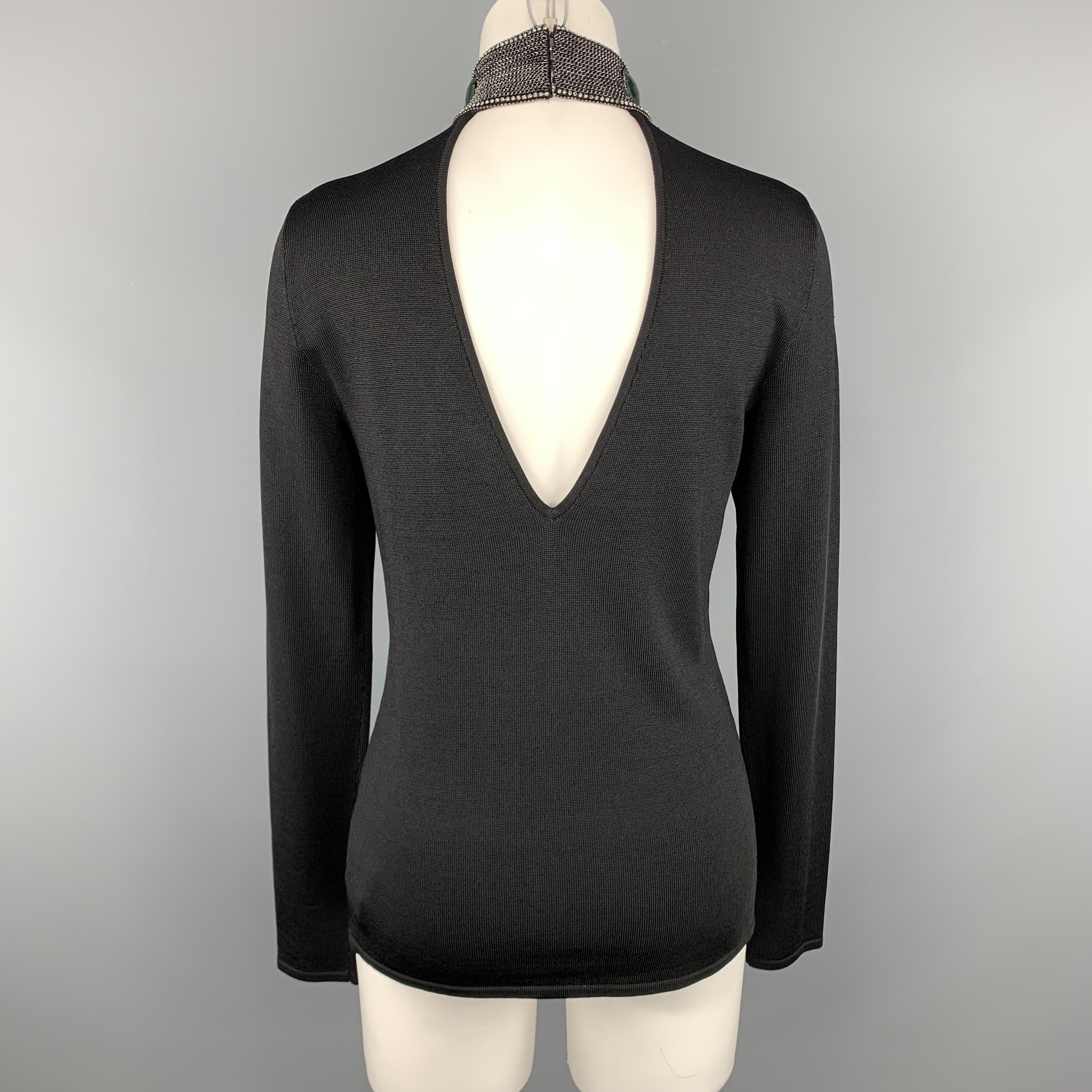 Women's RALPH LAUREN Size M Black Viscose /Silk Rhinestone Dress Top
