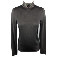 RALPH LAUREN Size M Black Viscose /Silk Rhinestone Dress Top