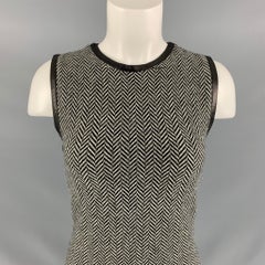 RALPH LAUREN Size M Black & White Cashmere Herringbone Below Knee Dress