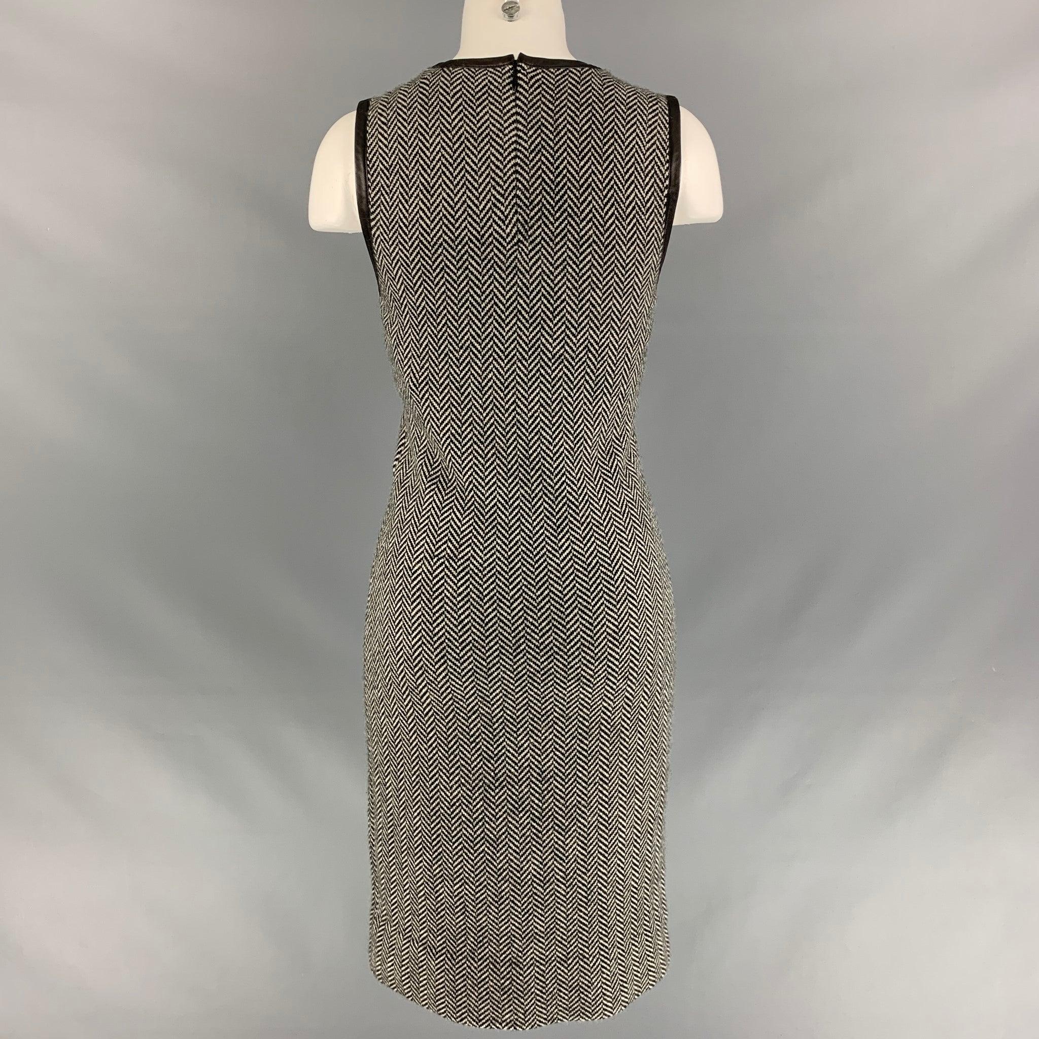 Women's RALPH LAUREN Size M Black & White Cashmere Herringbone Below Knee Dress For Sale