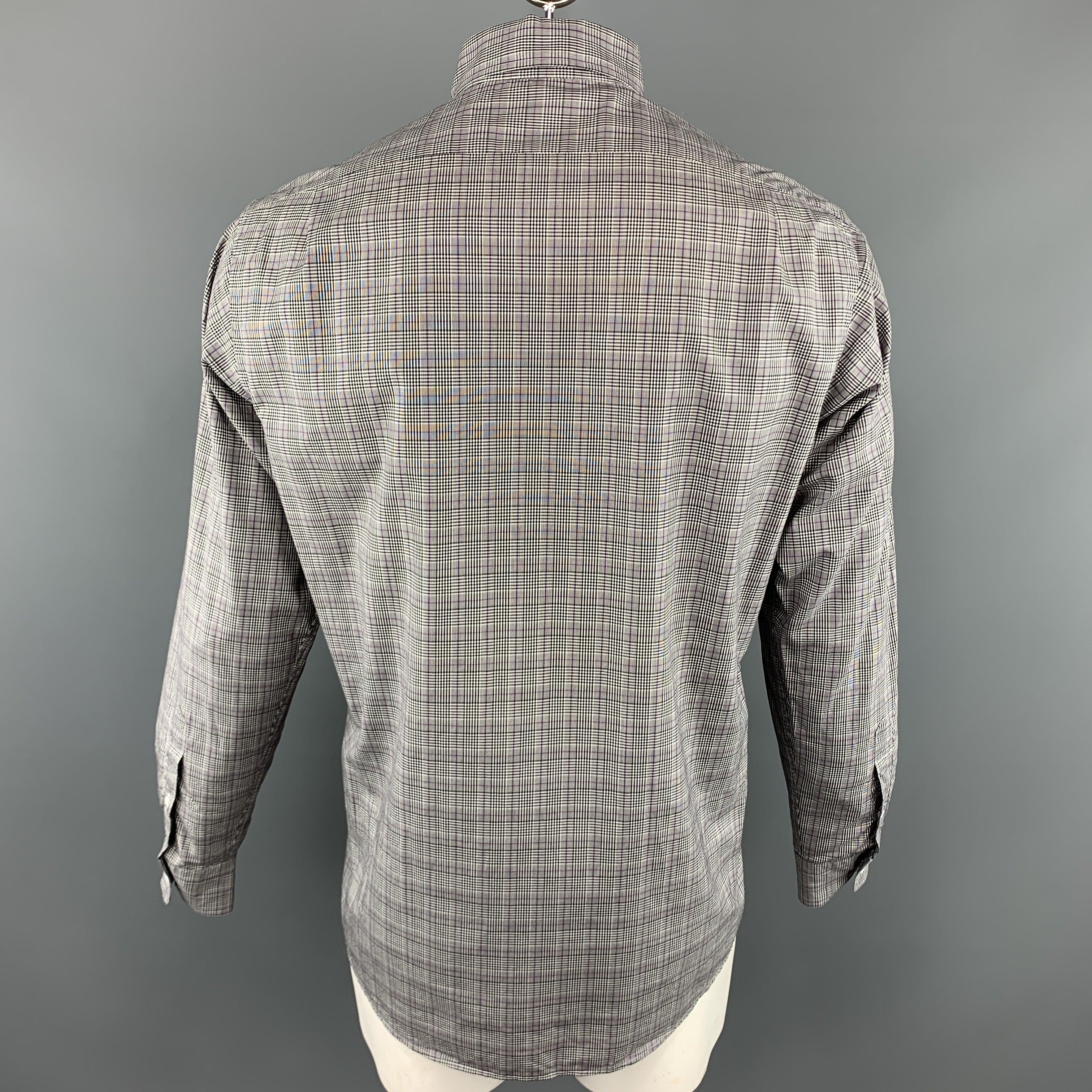 Men's RALPH LAUREN Size M Black & White Plaid Cotton Long Sleeve Shirt For Sale