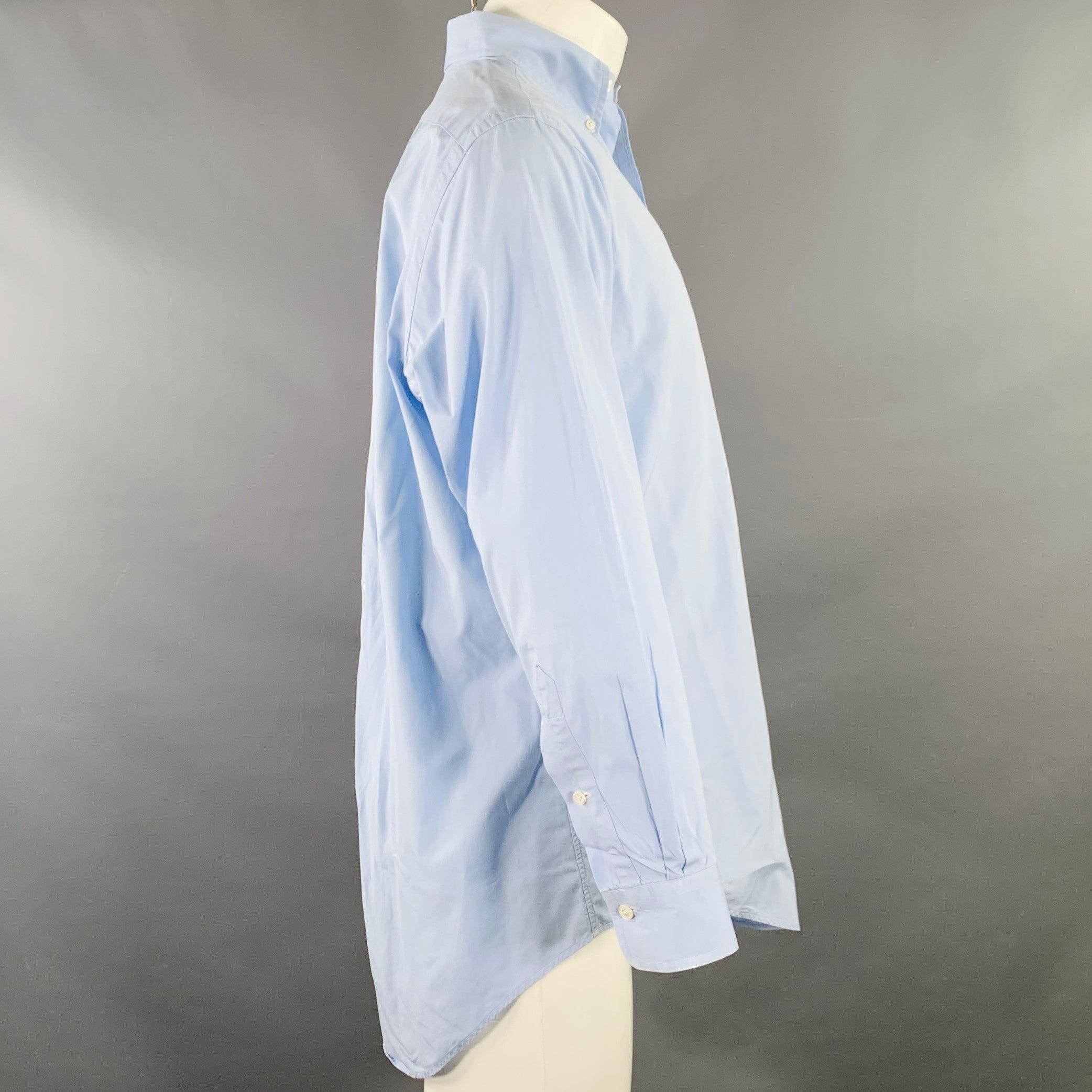 RALPH LAUREN long sleeve shirt
in a blue cotton woven fabric featuring a button down collar, embroidered logo, and button closure. Excellent Pre-Owned Condition. 

Marked:   15.5-32 

Measurements: 
 
Shoulder: 17.5 inches Chest: 48 inches Sleeve: