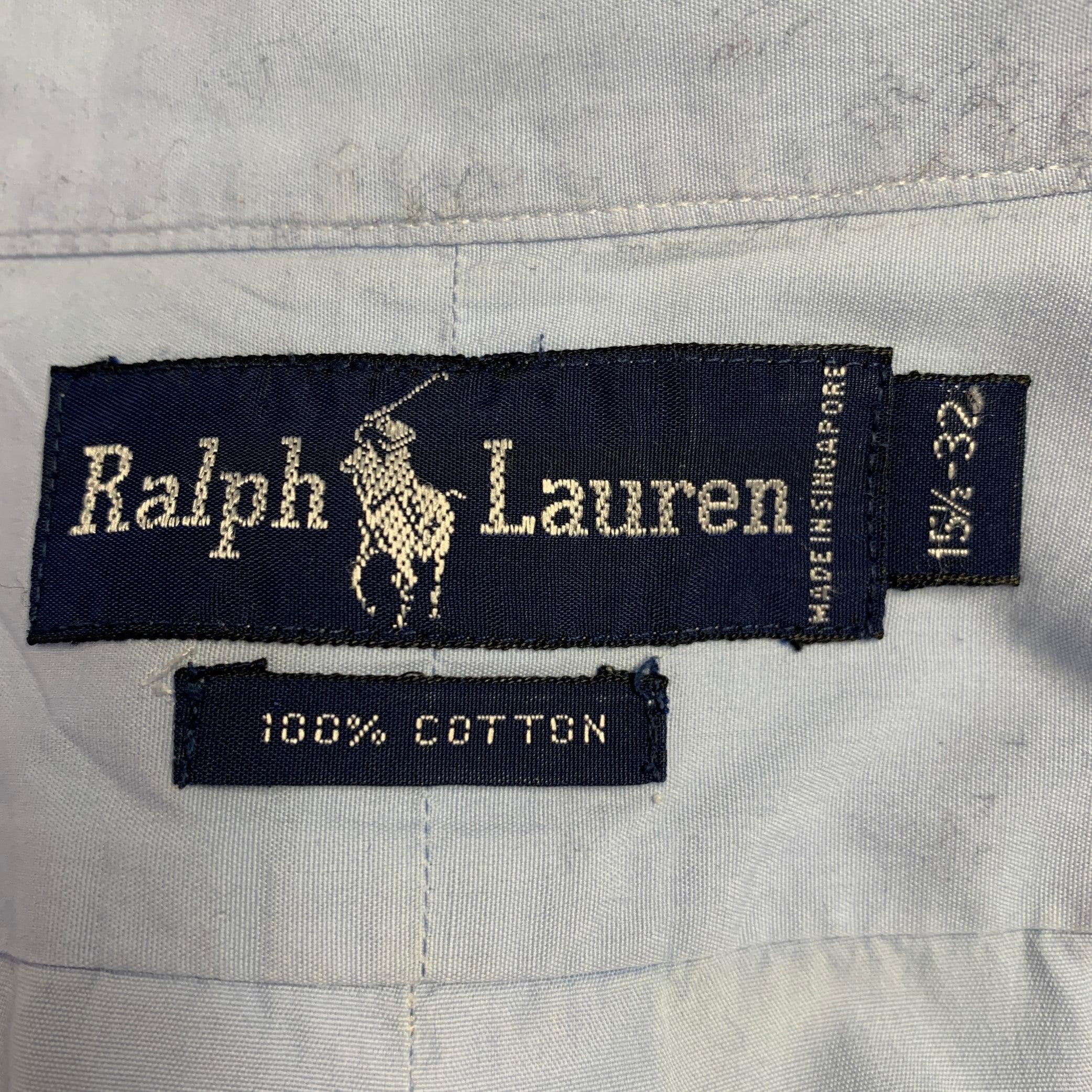 Men's RALPH LAUREN Size M Blue Cotton Button Down Collar Long Sleeve Shirt For Sale