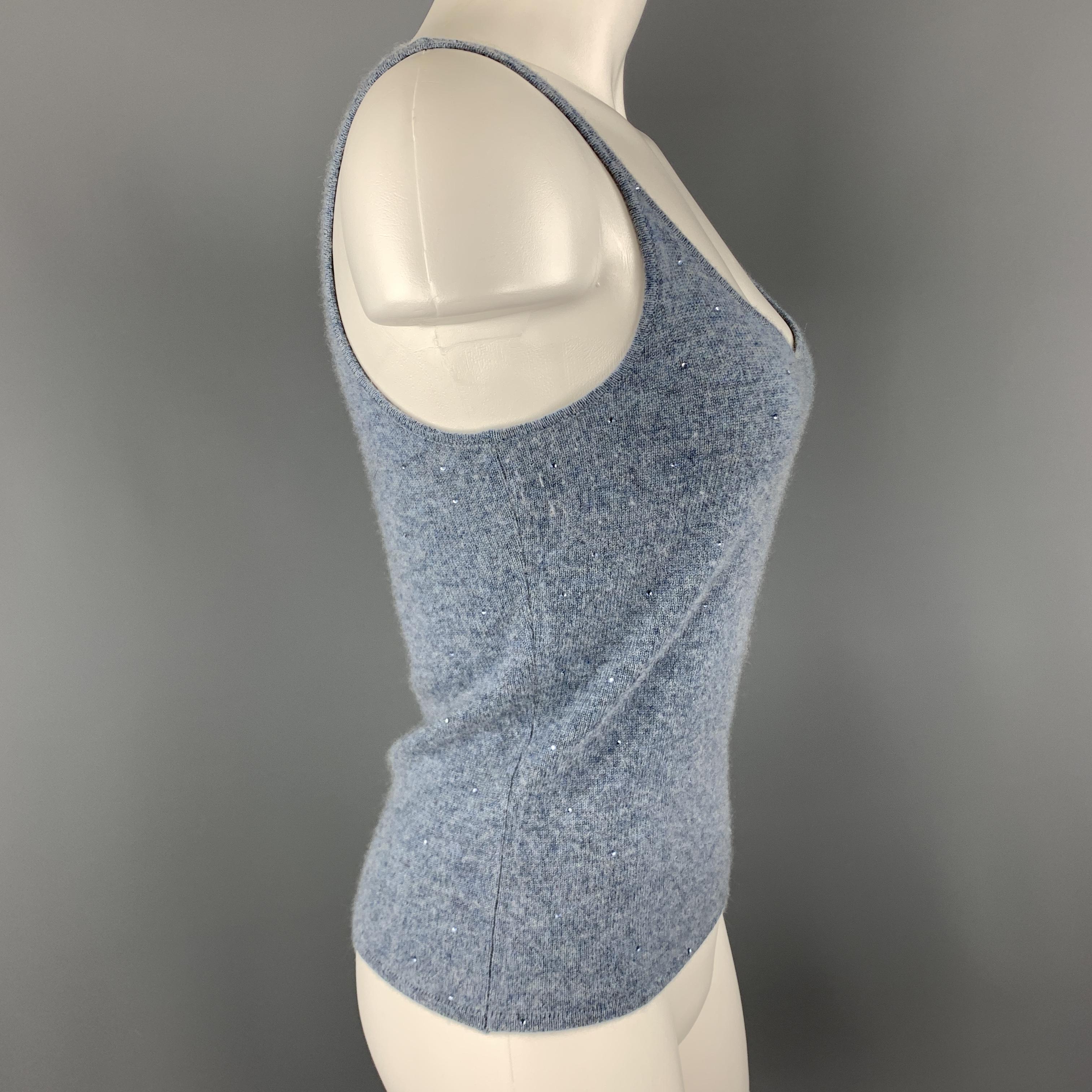 Gray RALPH LAUREN Size M Blue Crystal Studded Cashmere Camisole