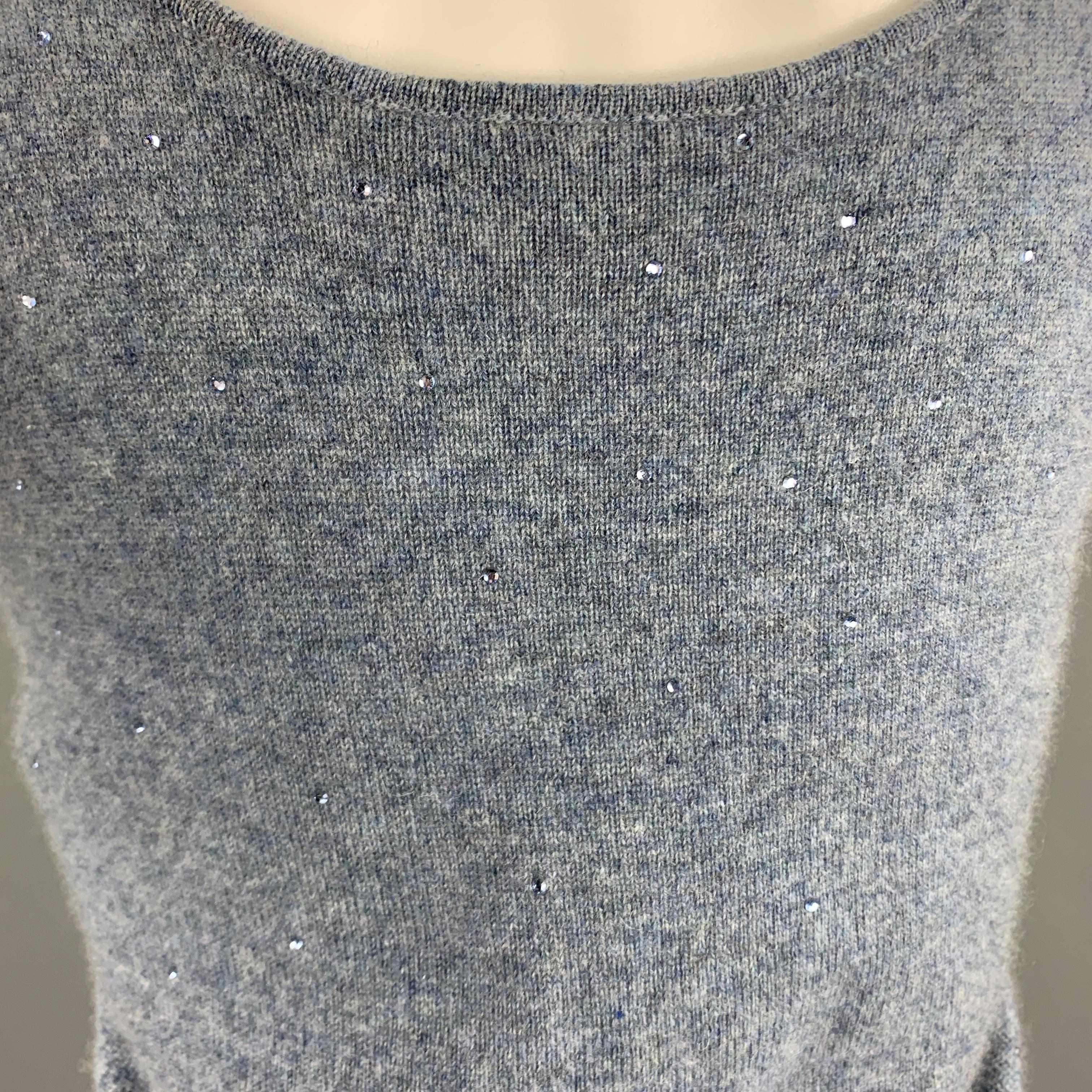 RALPH LAUREN Size M Blue Crystal Studded Cashmere Camisole In Excellent Condition In San Francisco, CA