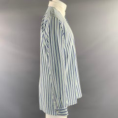 RALPH LAUREN Polo in cotone a righe blu e verde, maniche lunghe, taglia M