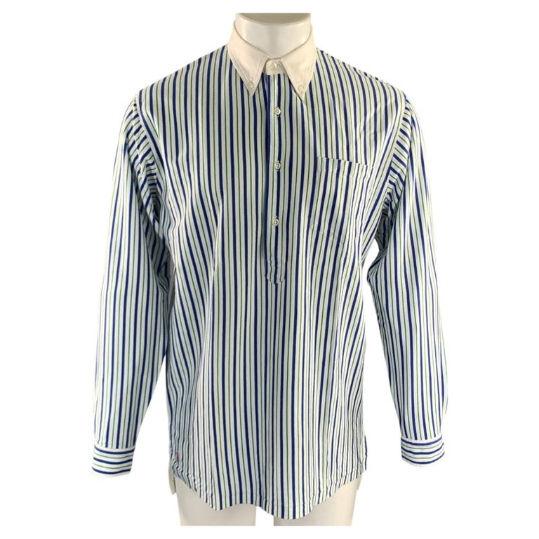 Ralph Lauren Size M Blue Green Stripe Cotton Polo Long Sleeve Shirt