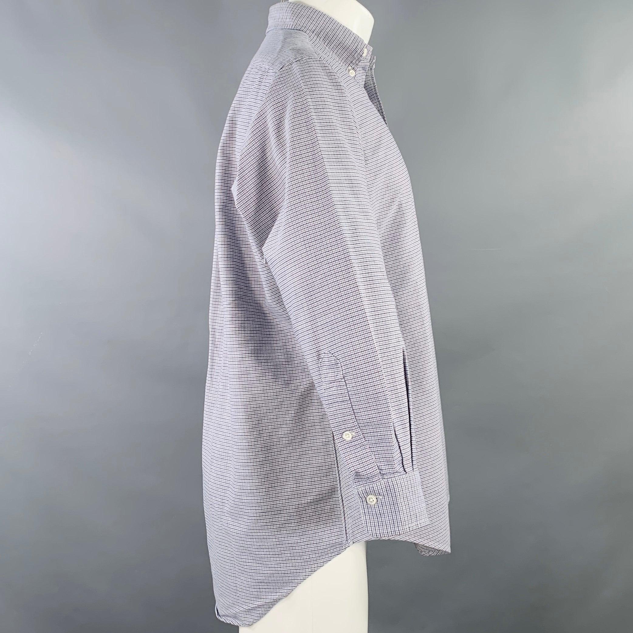 Gray RALPH LAUREN Size M Blue Red Woven Cotton One Pocket Long Sleeve Shirt For Sale