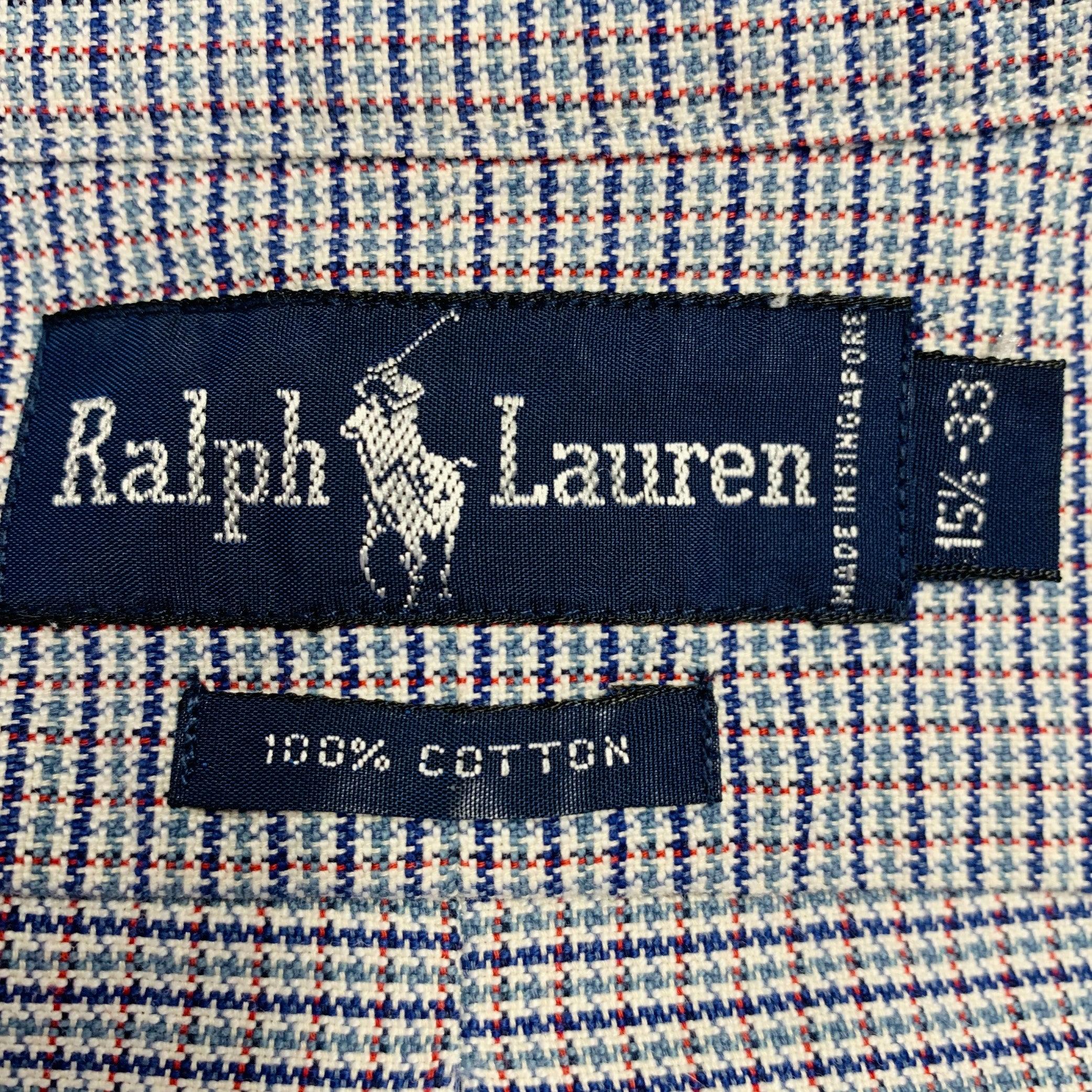 Men's RALPH LAUREN Size M Blue Red Woven Cotton One Pocket Long Sleeve Shirt For Sale