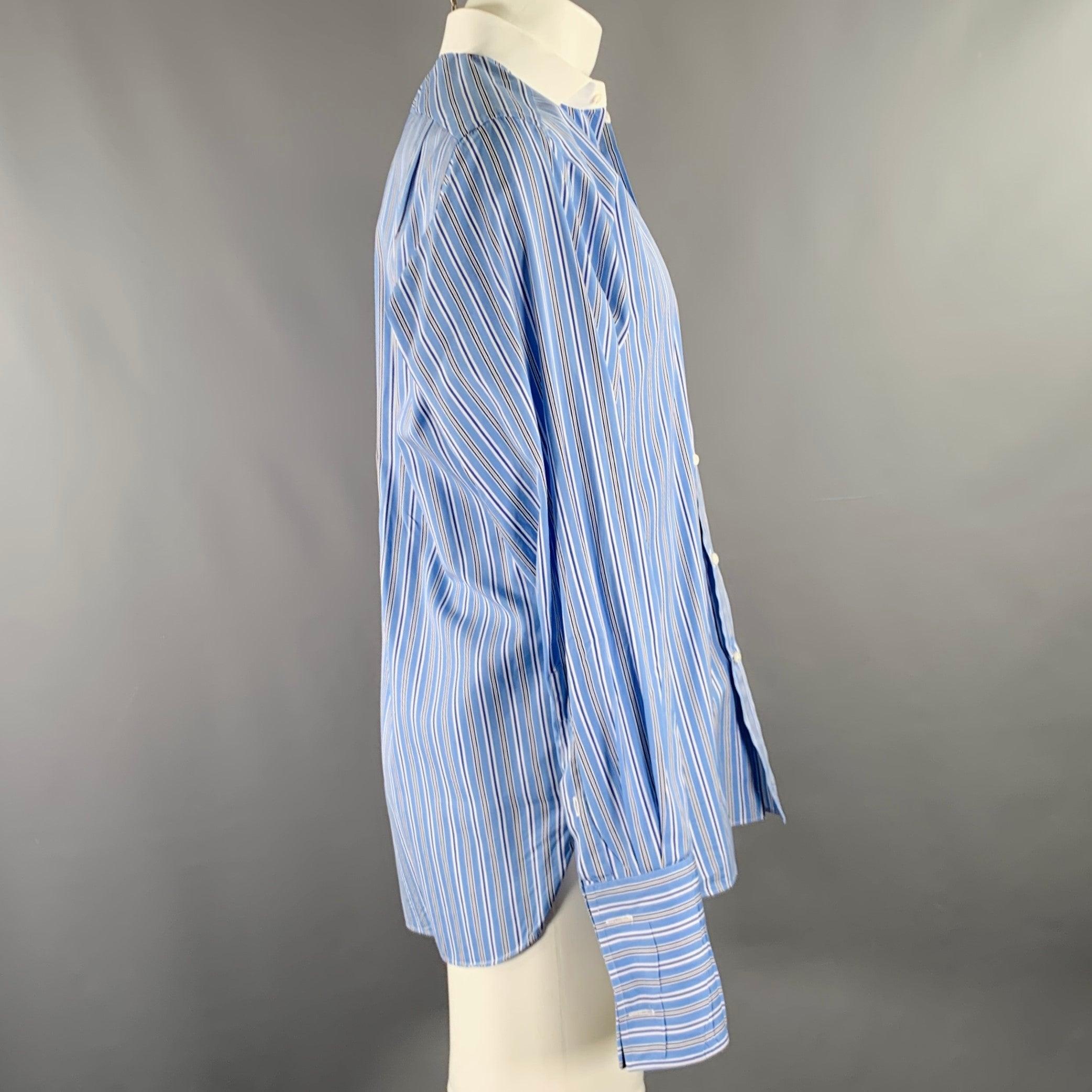 Viola RALPH LAUREN Taglia M Camicia a maniche lunghe in cotone a righe bianche e blu, con colletto aperto.