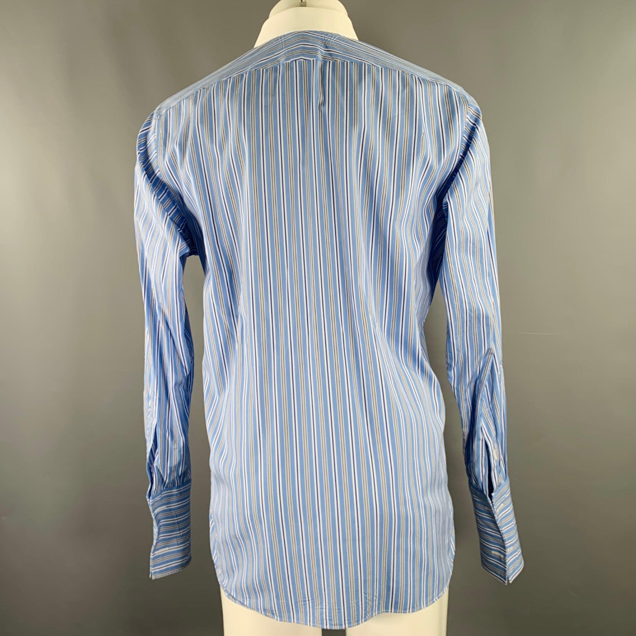 RALPH LAUREN Size M Blue White Stripe Cotton Spread Collar Long Sleeve Shirt In Excellent Condition In San Francisco, CA