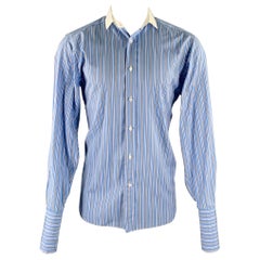 RALPH LAUREN Size M Blue White Stripe Cotton Spread Collar Long Sleeve Shirt