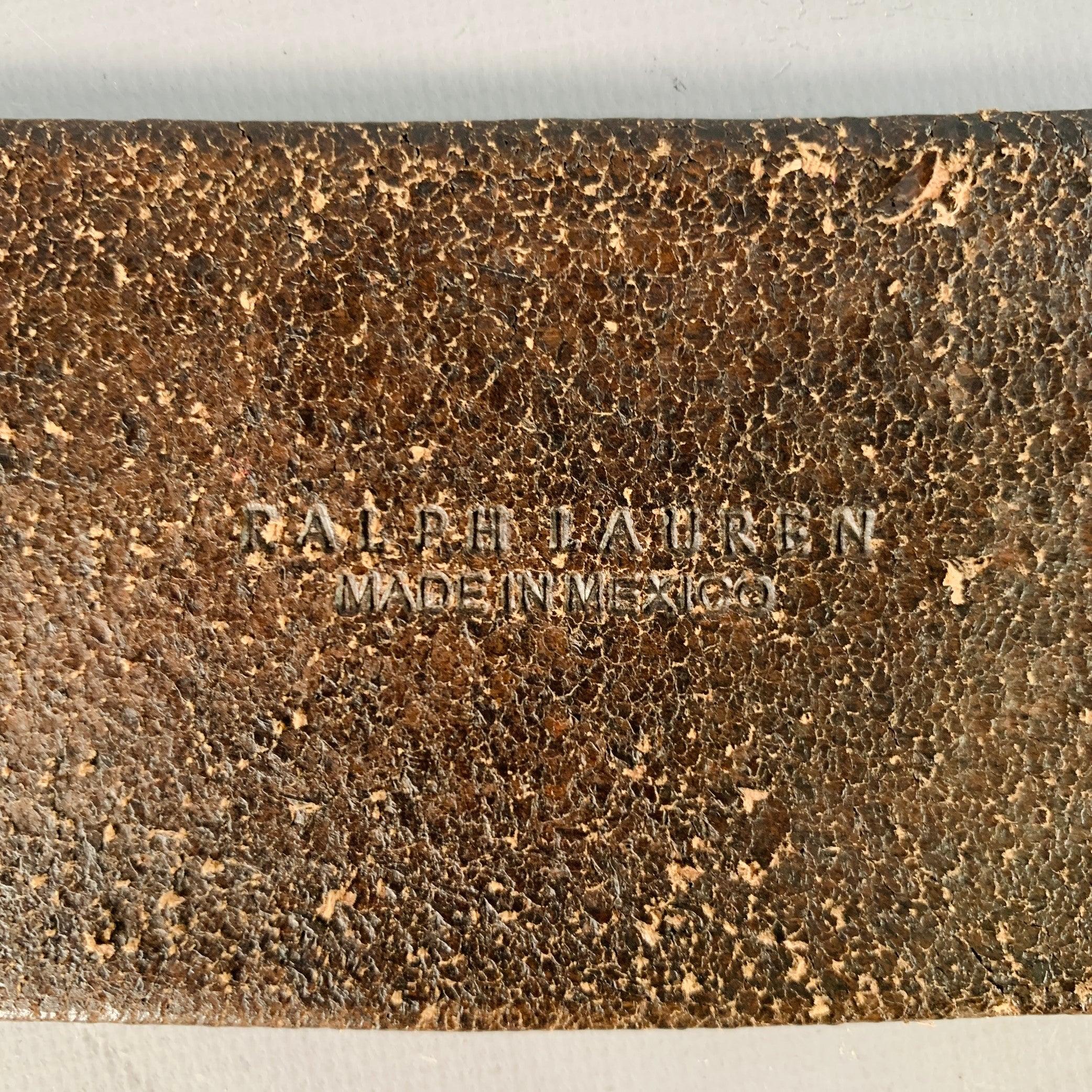 RALPH LAUREN Size M Brown Brass Embossed Leather Belt For Sale 1