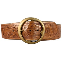 RALPH LAUREN Größe M Brauner, messinggeprägter Ledergürtel