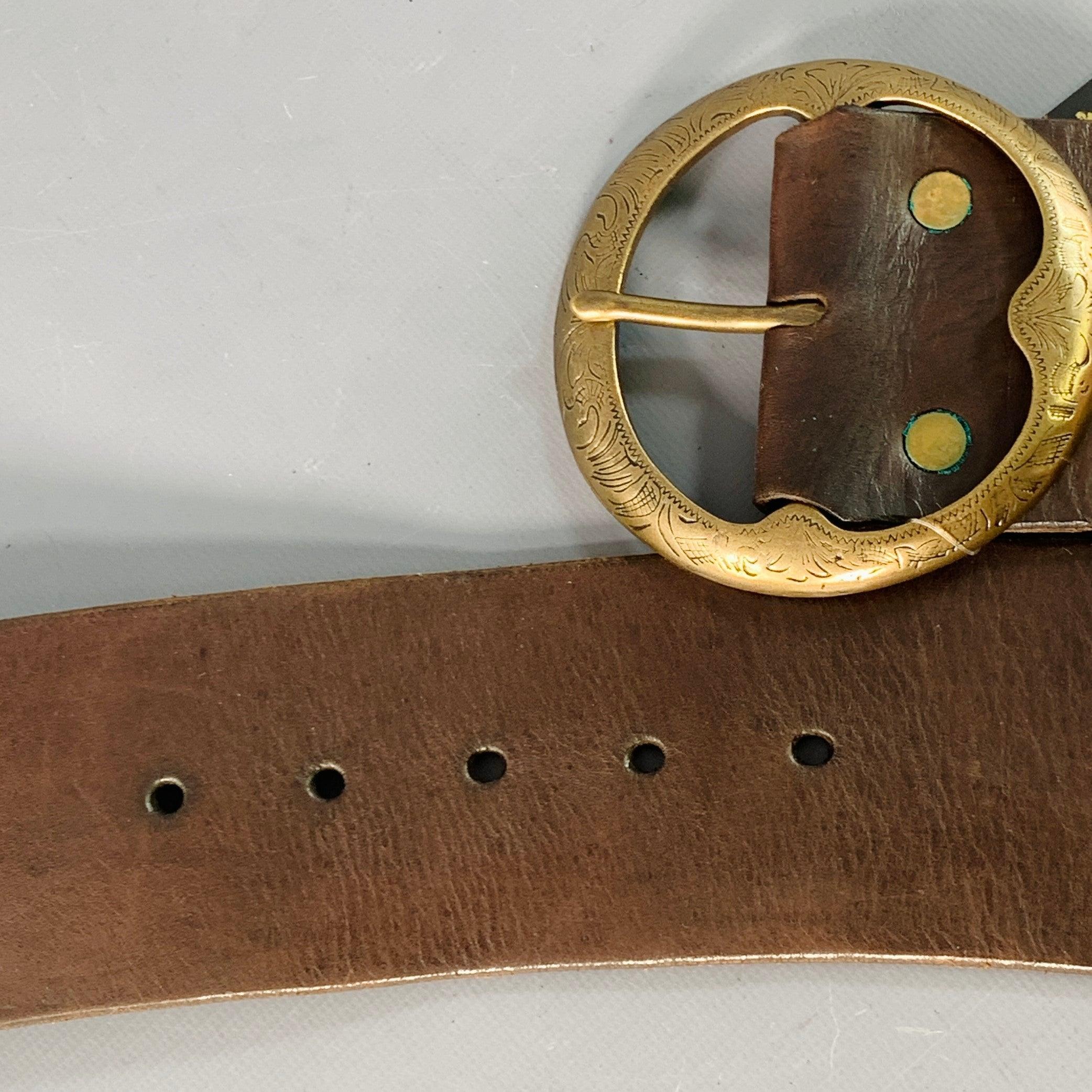 RALPH LAUREN Breiter Ledergürtel Größe M Braun Messing im Angebot 3