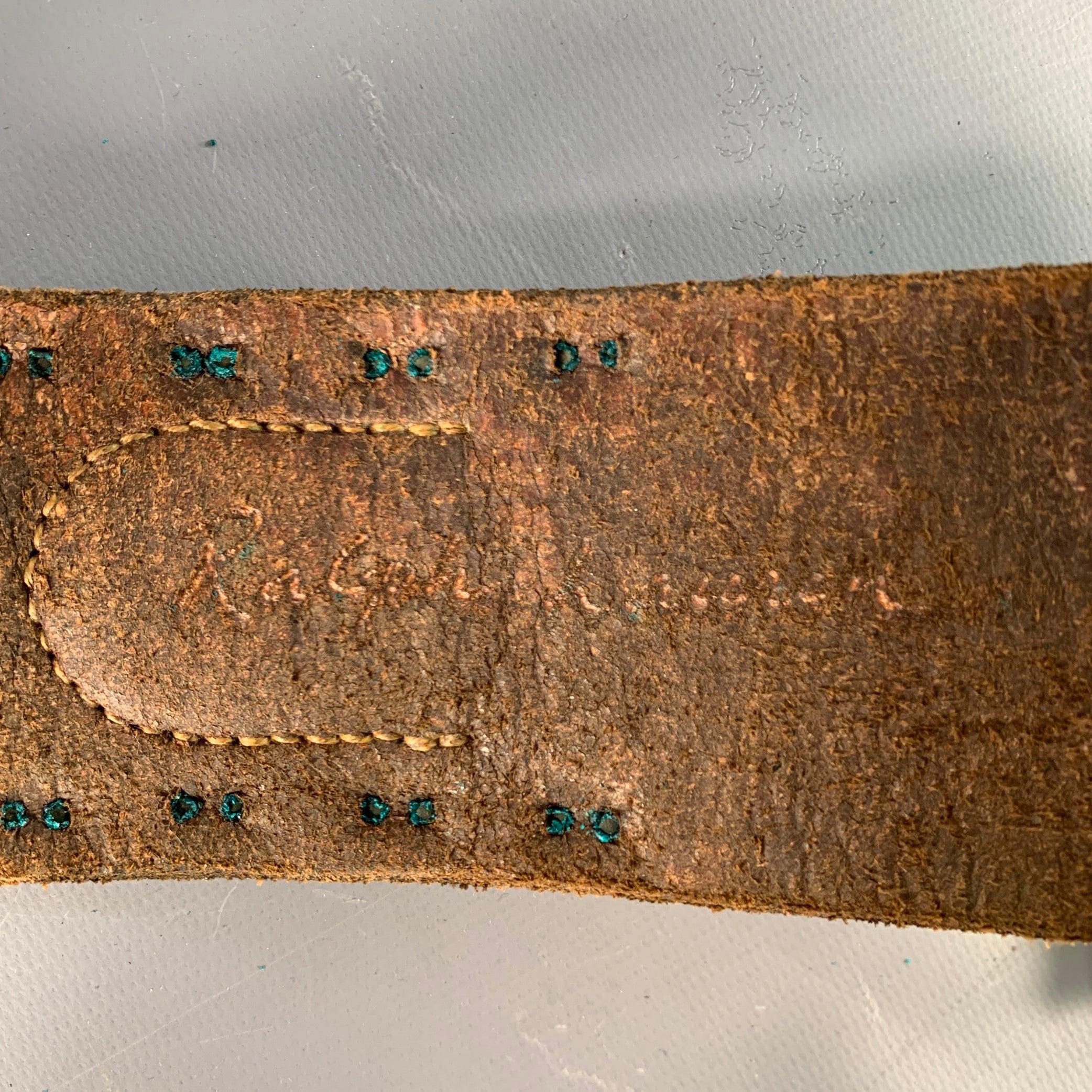 RALPH LAUREN Size M Brown Brass Studded Leather Western Belt For Sale 1