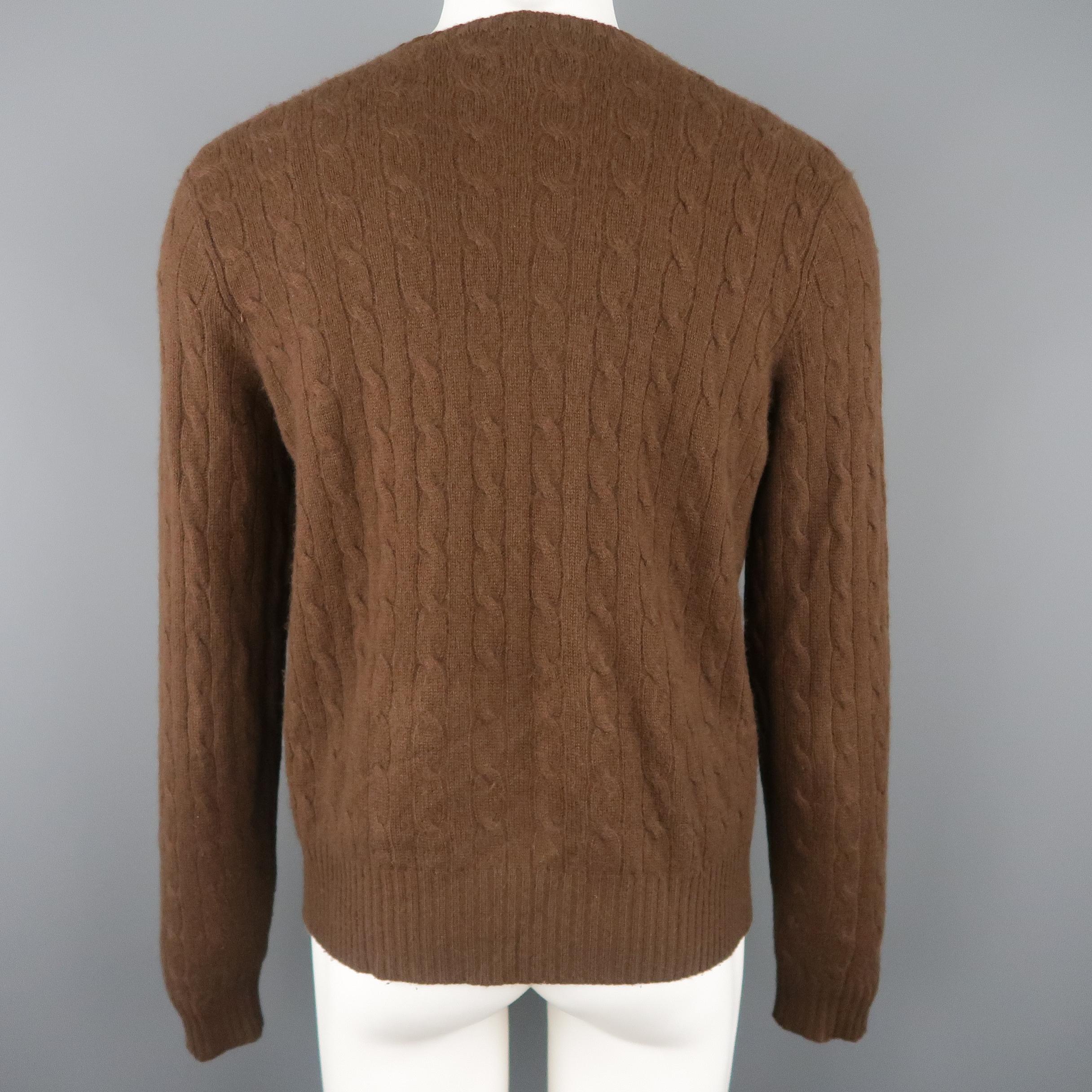 RALPH LAUREN Size M Brown Cable Knit Cashmere Pullover Sweater In Excellent Condition In San Francisco, CA