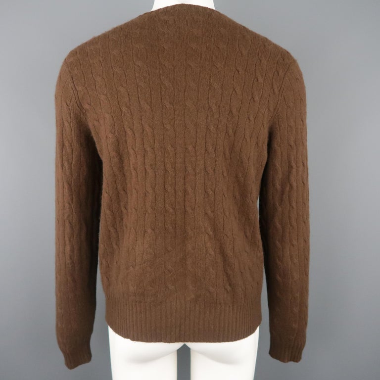 RALPH LAUREN Size M Brown Cable Knit Cashmere Pullover Sweater at ...