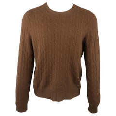 RALPH LAUREN Size M Brown Cable Knit Cashmere Pullover Sweater