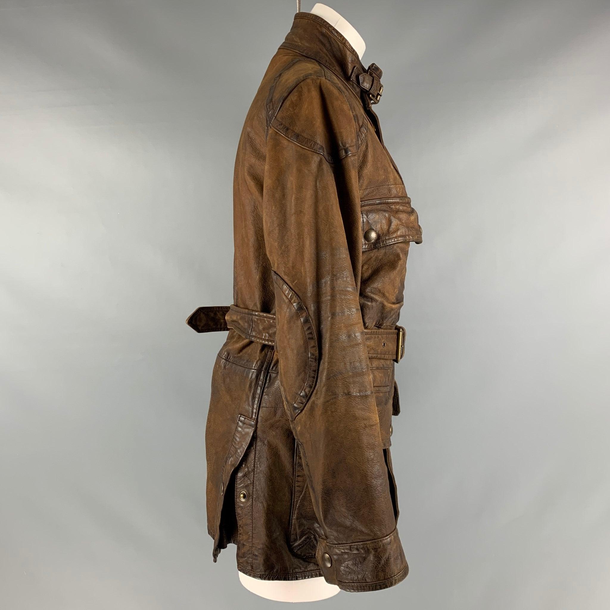 RALPH LAUREN Size M Brown Distressed Parka Coat In Good Condition For Sale In San Francisco, CA