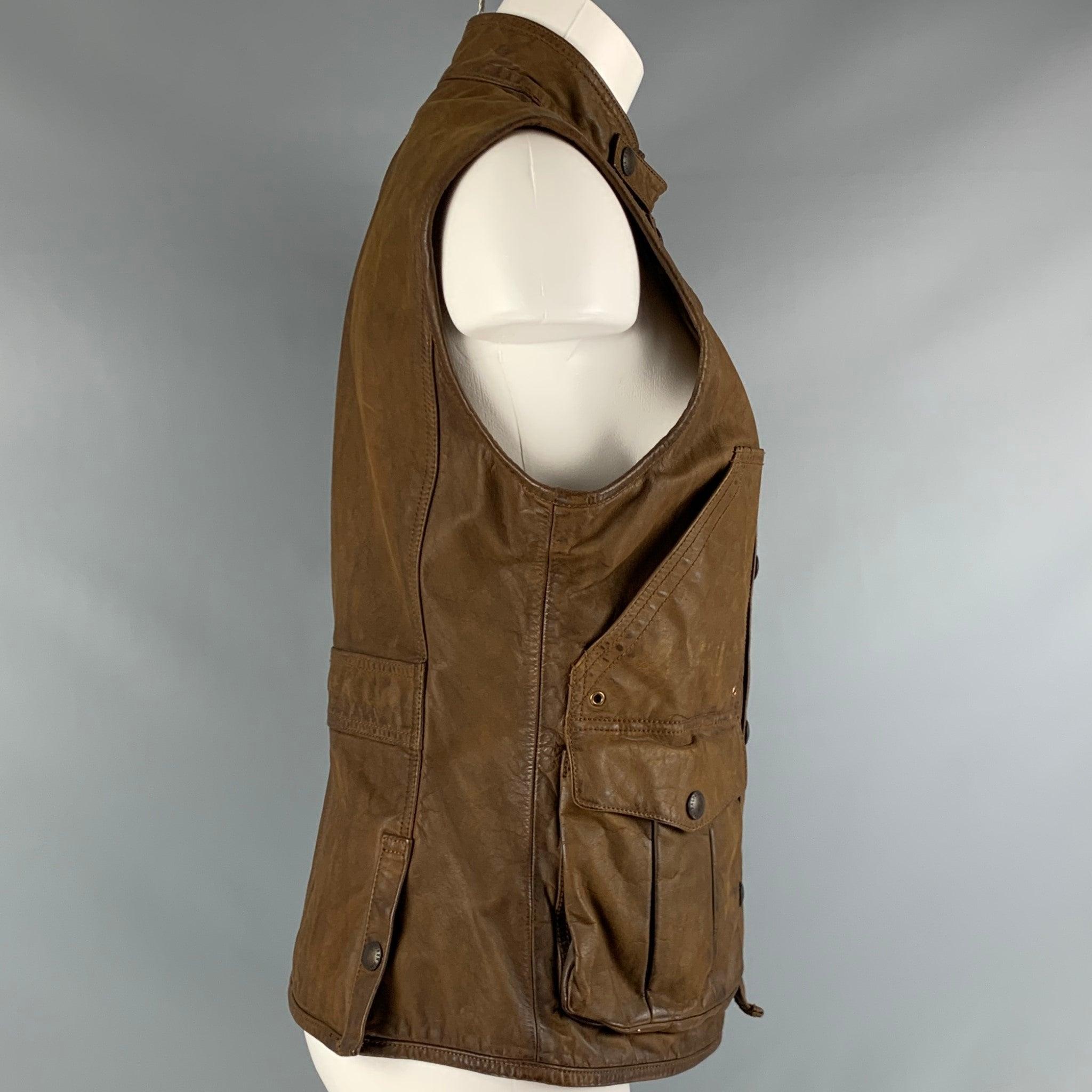 RALPH LAUREN Size M Brown Leather Vest In Good Condition For Sale In San Francisco, CA