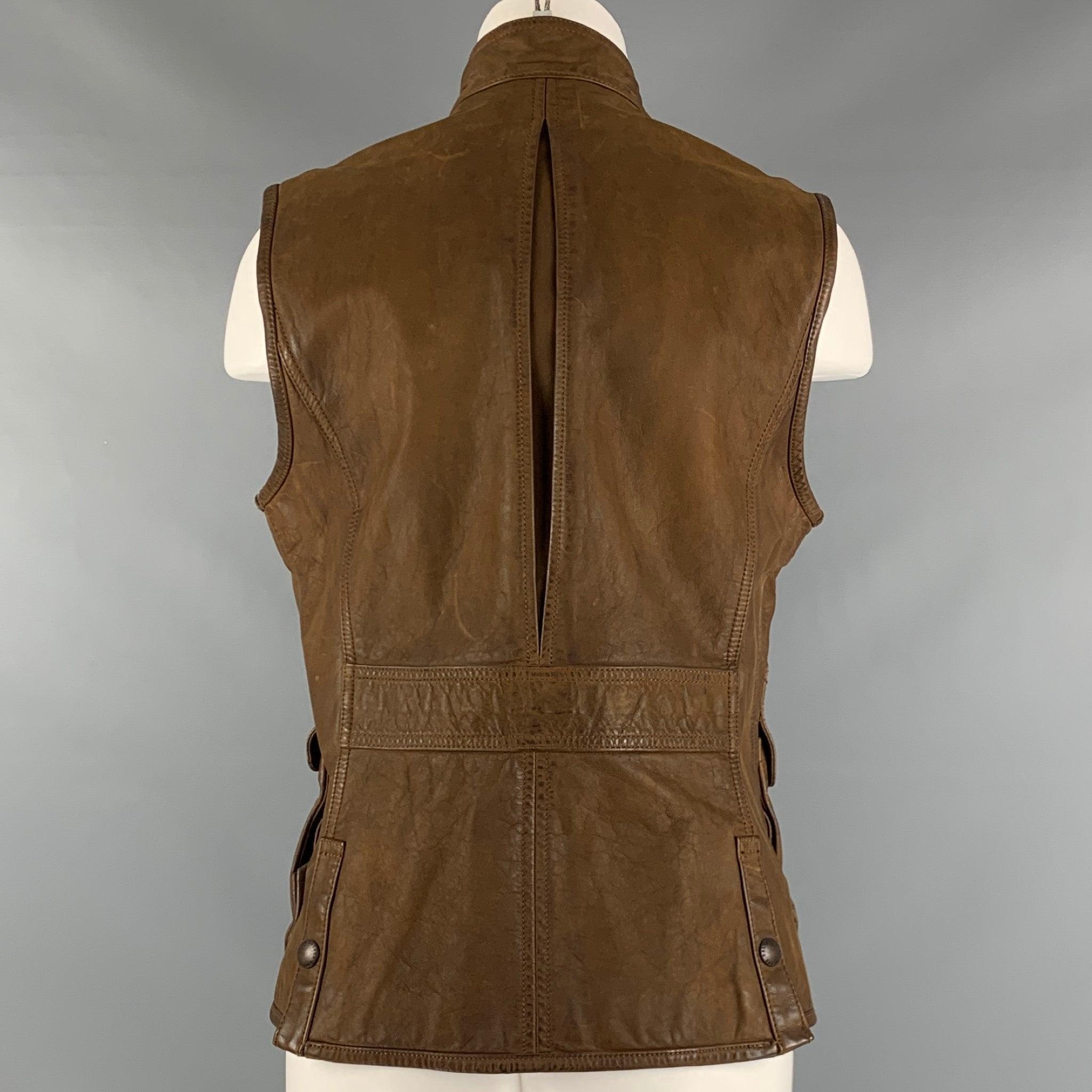 Women's RALPH LAUREN Size M Brown Leather Vest For Sale