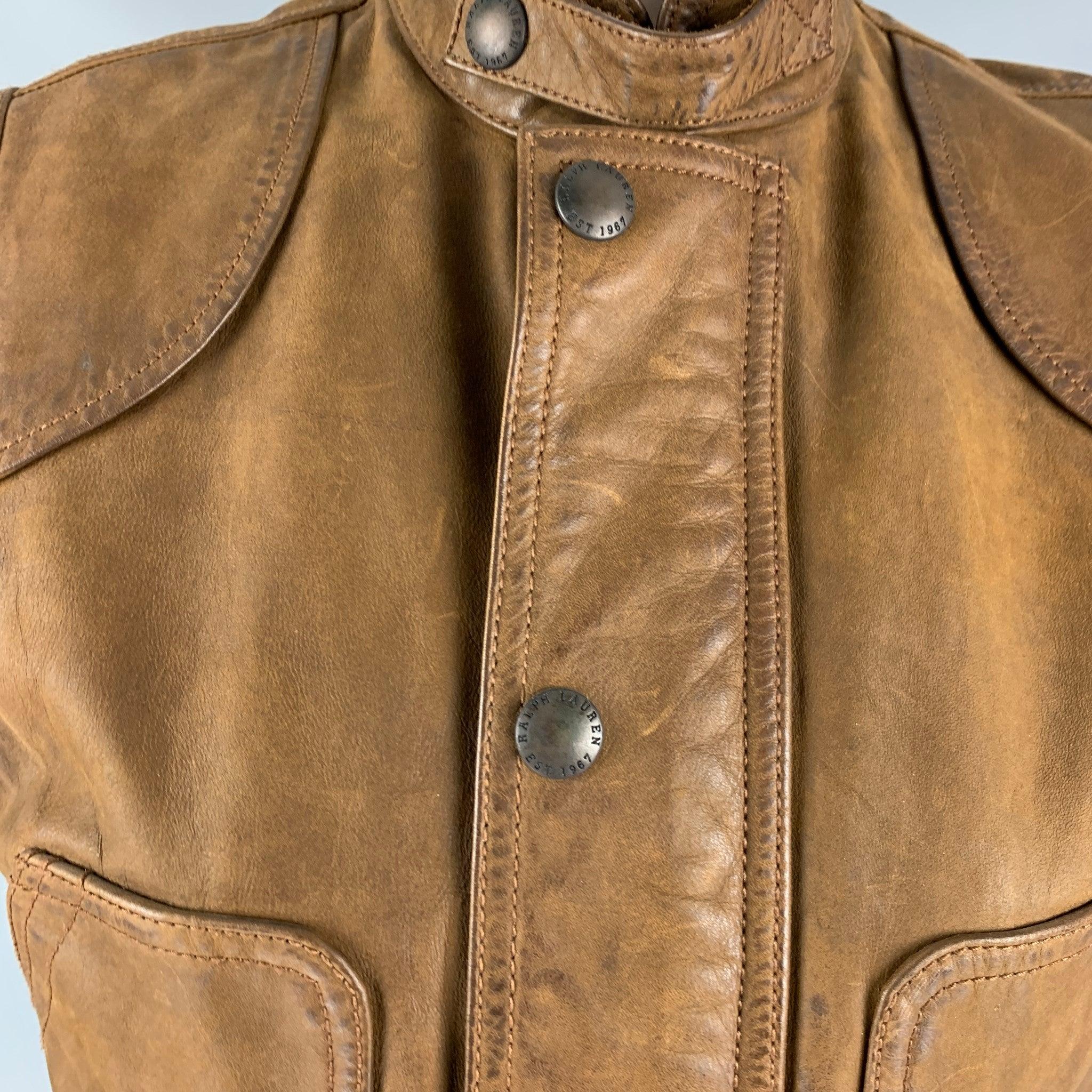 RALPH LAUREN Size M Brown Leather Vest For Sale 2