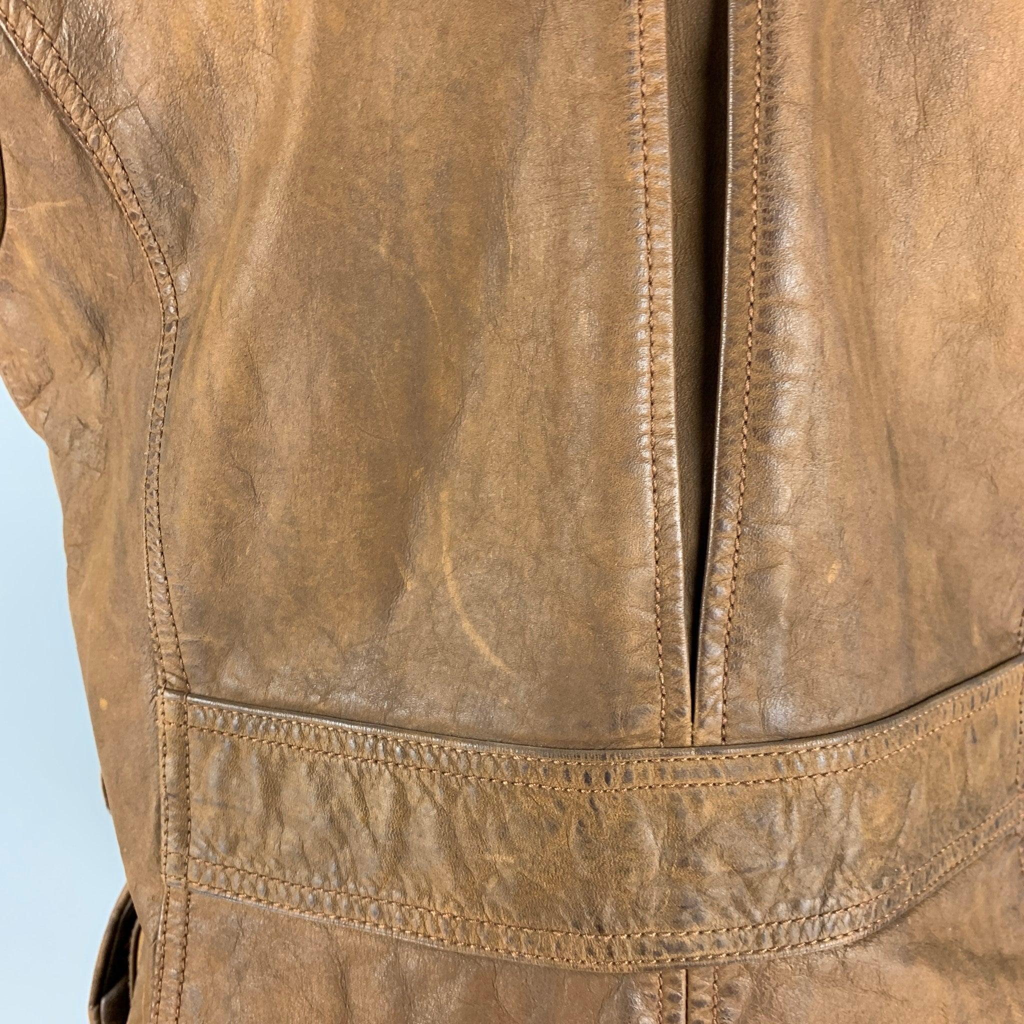 RALPH LAUREN Size M Brown Leather Vest For Sale 3