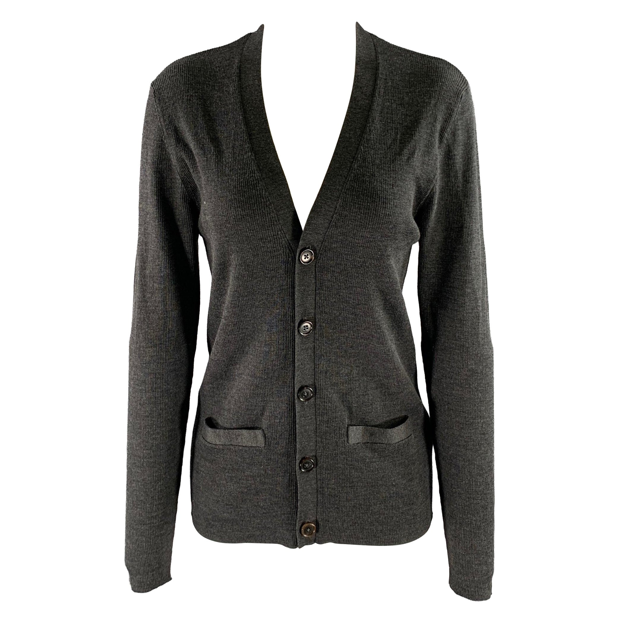 RALPH LAUREN Size M Charcoal Wool V-Neck Cardigan