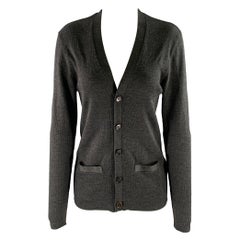 RALPH LAUREN Strickjacke mit V-Ausschnitt aus anthrazitfarbener Wolle, Größe M