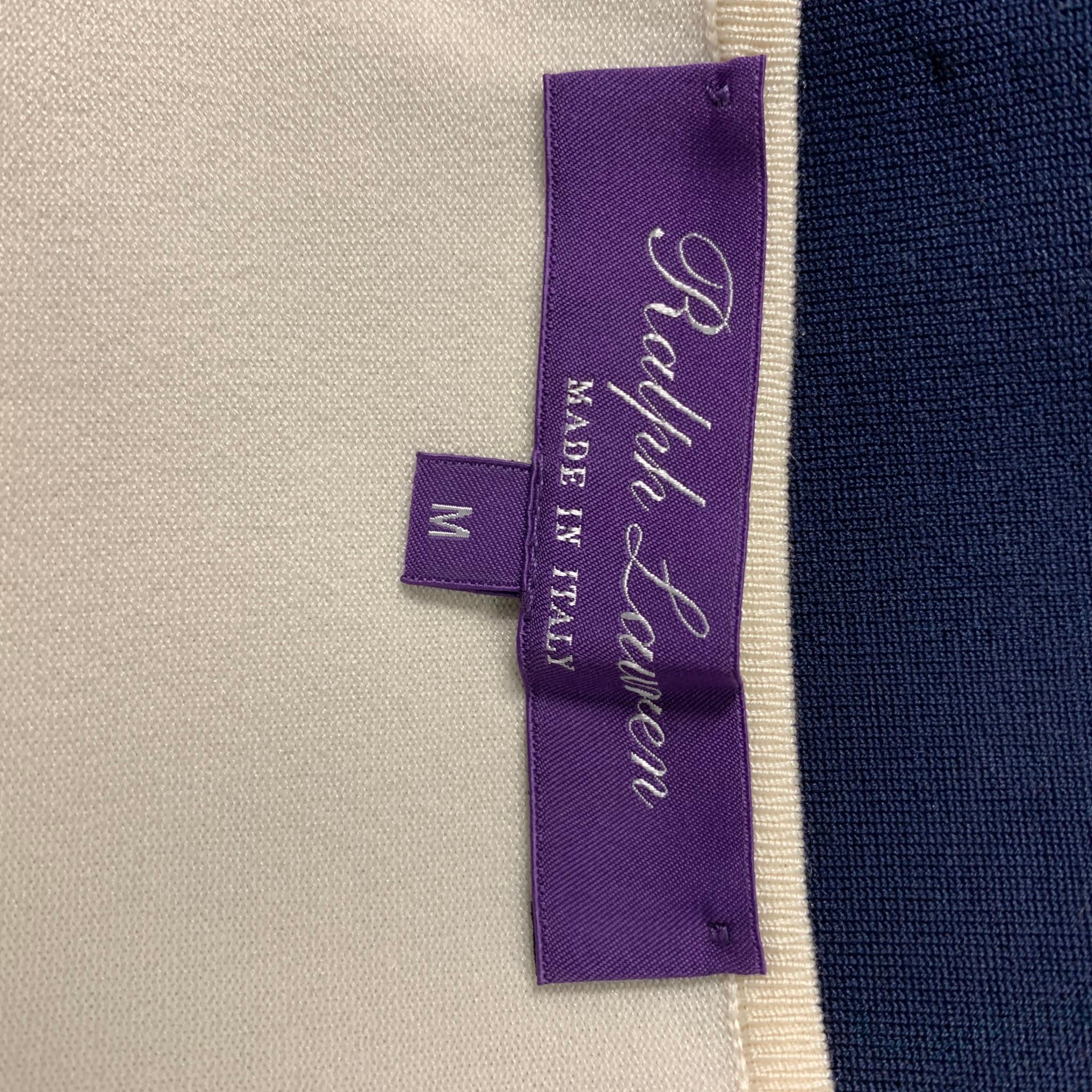 Beige RALPH LAUREN Size M Cream and Navy Silk Blend Color Block Pullover