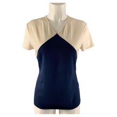 RALPH LAUREN Size M Cream and Navy Silk Blend Color Block Pullover